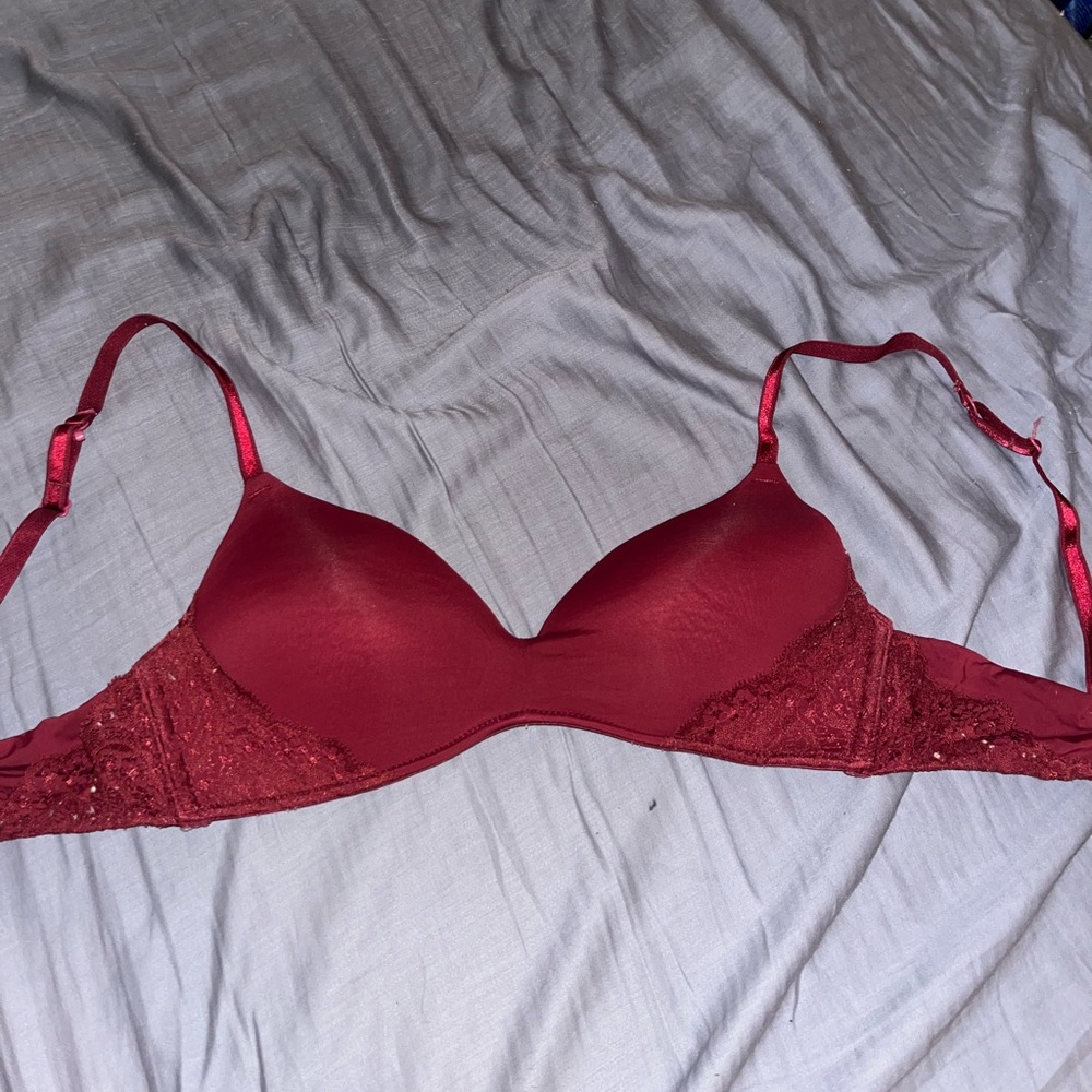 wine red auden wireless bra with lace size 34 a